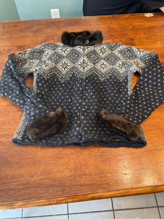 Ralph Lauren Sweaters - Vintage Lauren Ralph Lauren Wool Fair Isle Zip Sweater Jacket Faux Fur Collar L